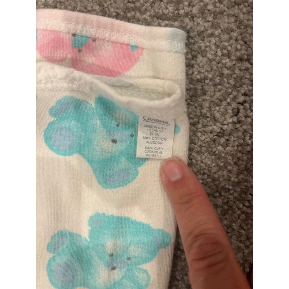 Carters White Blue Green Pink Teddy Bear Baby Blanket Cotton Pastel Vintage 90's